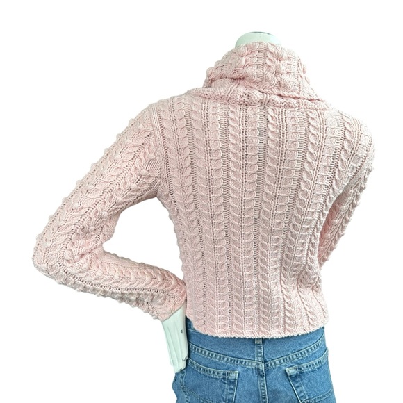 Y2K DKNY Baby Pink Popcorn Chunky Knit Collared Single Button Cardigan Small - Picture 6 of 7